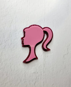Acrylic Barbie Logo Head Fropper Candy Pink and Glitter Bright