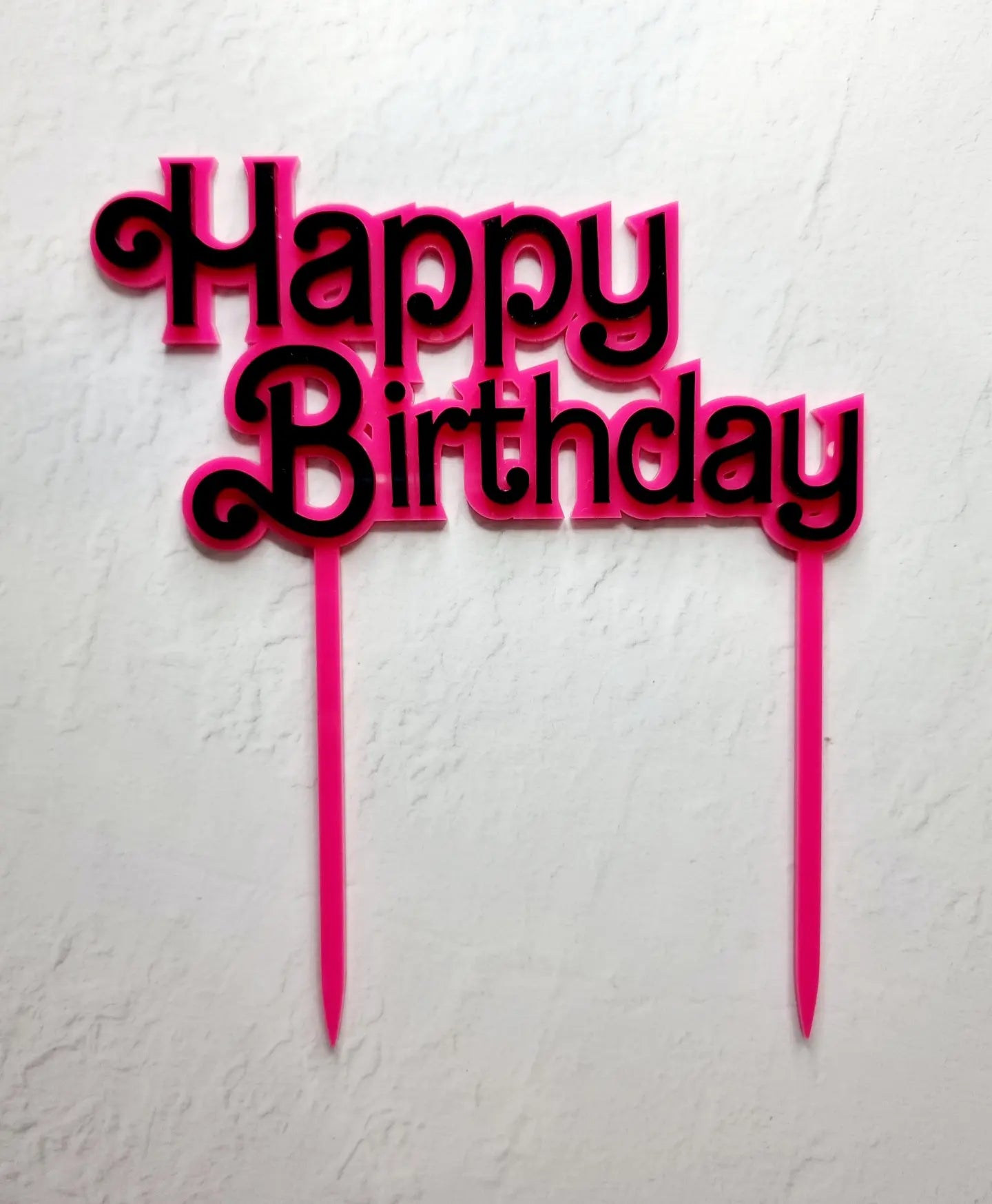 Acrylic Barbie Happy Birthday Topper - Hot Pink and Black.