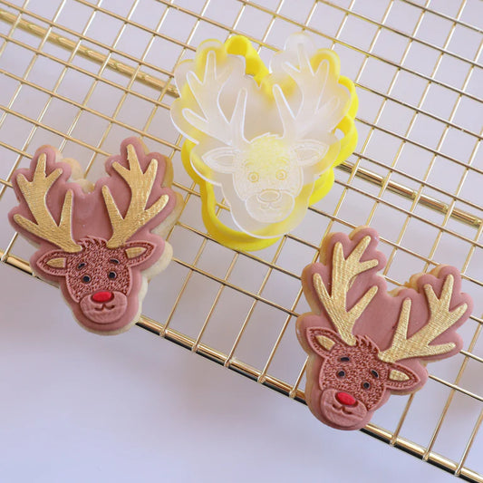 Custom Cookie Cutter - Mini Reindeer Cutter and Debosser Set.