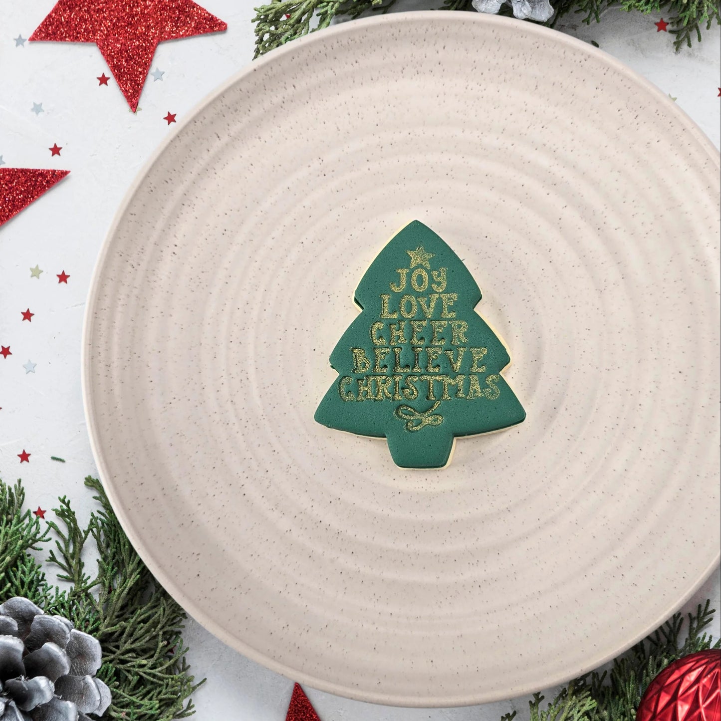 Custom Cookie Cutters - Joy Love Cheer Tree Embosser.