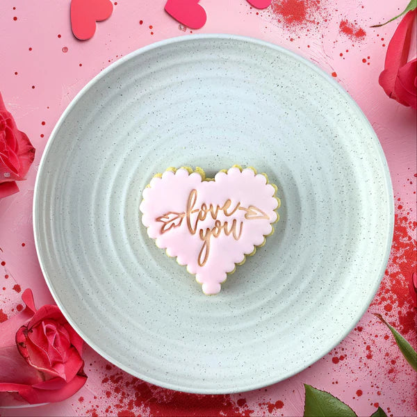 Custom Cookie Cutters - Love You Embosser with Scalloped Heart Cutter Set.
