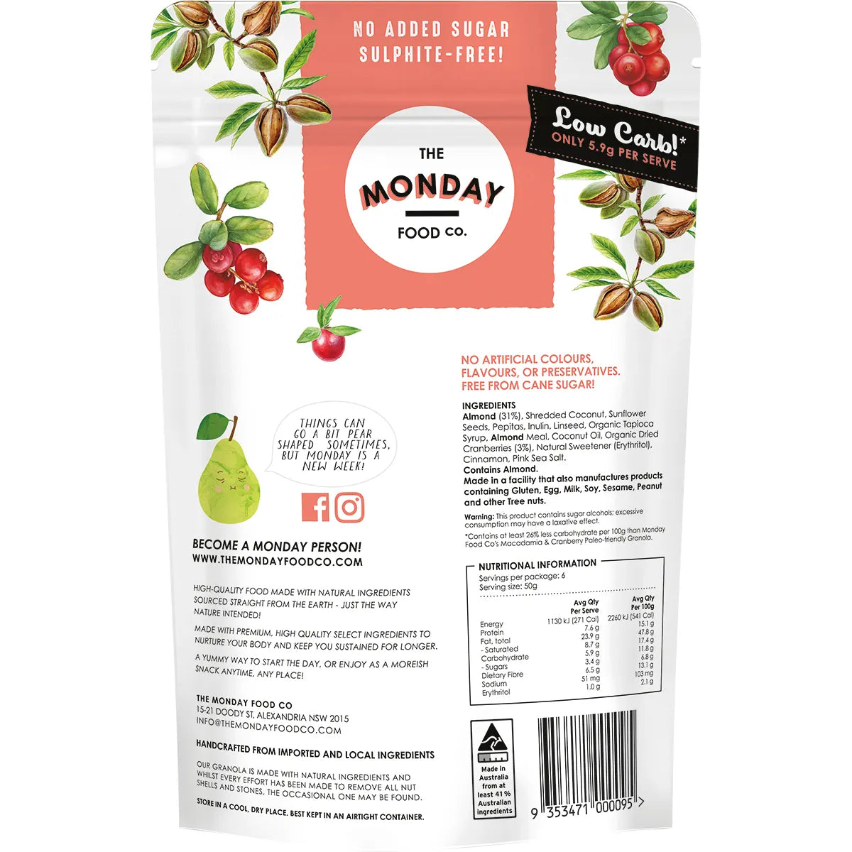 The Monday Food Co. Keto Gourmet Granola - Cranberry Clusters 300g