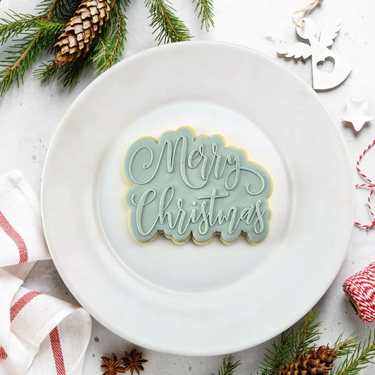 Custom Cookie Cutters Merry Christmas Debosser and Cutter Set.