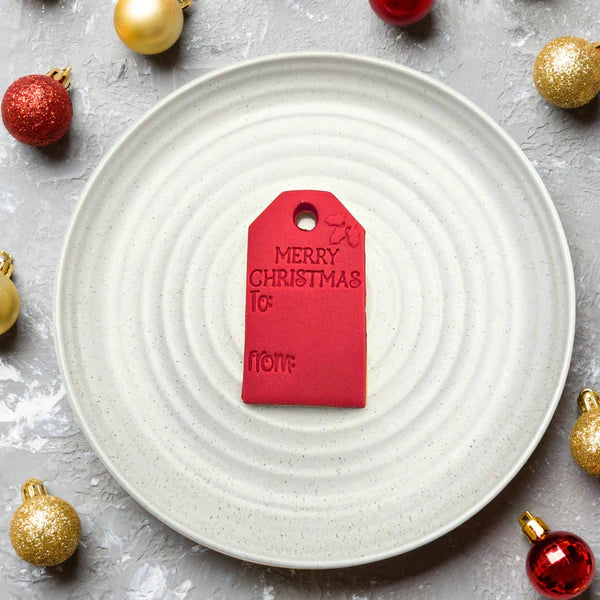 Custom Cookie Cutters Merry Christmas Gift Tag Embosser and Cutter Set.