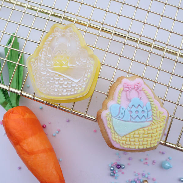 Custom Cookie Cutter - Mini Easter Basket Debosser & Cutter Set.