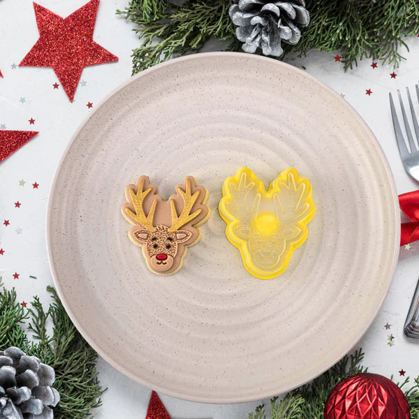 Custom Cookie Cutter - Mini Reindeer Cutter and Debosser Set.