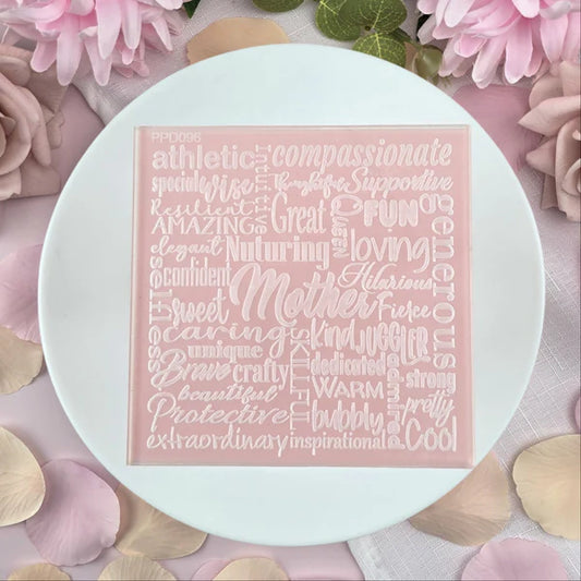 Custom Cookie Cutters - Mother Text Collage Pattern Plate.