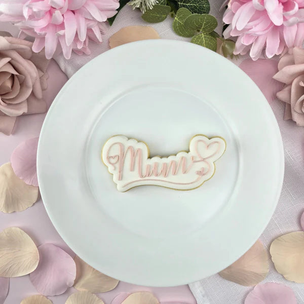 Custom Cookie Cutters - Mum Hearts Text Cutter and Debosser Set.