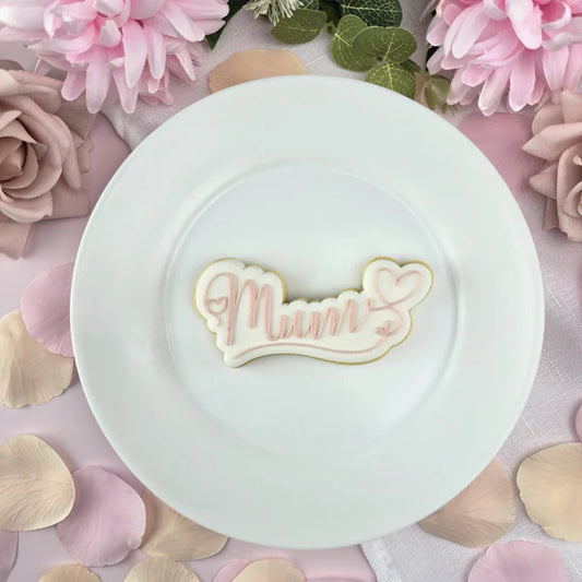 Custom Cookie Cutters - Mum Hearts Text Cutter and Debosser Set.