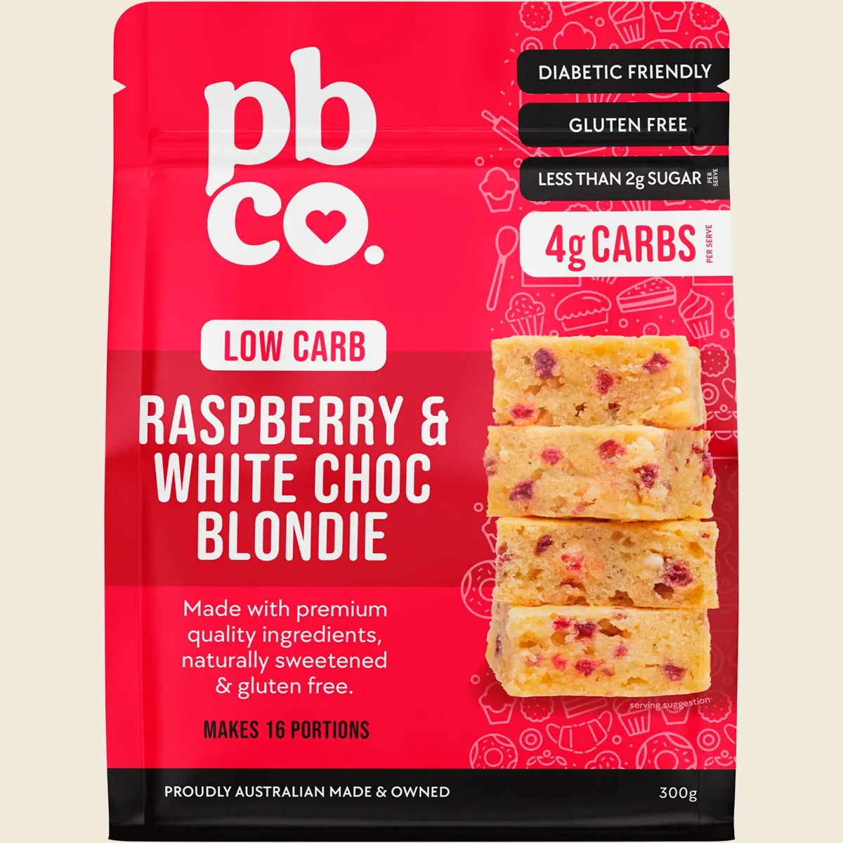 Pb Co. Raspberry & White Choc Blondie Low Carb 300g