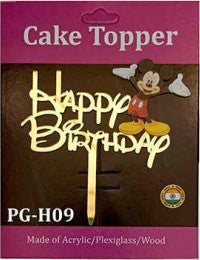 Acrylic Cake Topper - Happy Birthday Mickey Mouse - Gold