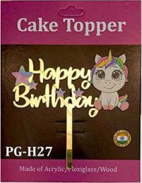 Acrylic Cake Topper - Happy Birthday Unicorn - Gold