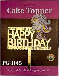 Acrylic Cake Topper - Happy Birthday Mermaid - Gold