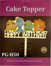 Acrylic Cake Topper - Happy Birthday Dinosaur - Gold