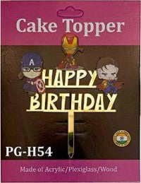 Acrylic Cake Topper - Happy Birthday Superhero - Gold