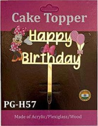 Acrylic Cake Topper - Happy Birthday Minnie Mouse V2 - Gold