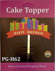 Acrylic Cake Topper - Happy Birthday Presents - Gold
