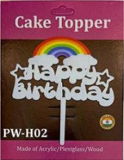 Acrylic Cake Topper - Happy Birthday Rainbow - White