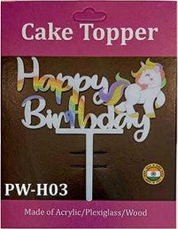Acrylic Cake Topper - Happy Birthday Unicorn V2 - White