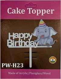 Acrylic Cake Topper - Happy Birthday Elephant - Gold