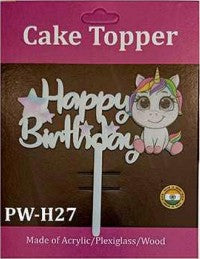 Acrylic Cake Topper - Happy Birthday Unicorn - White