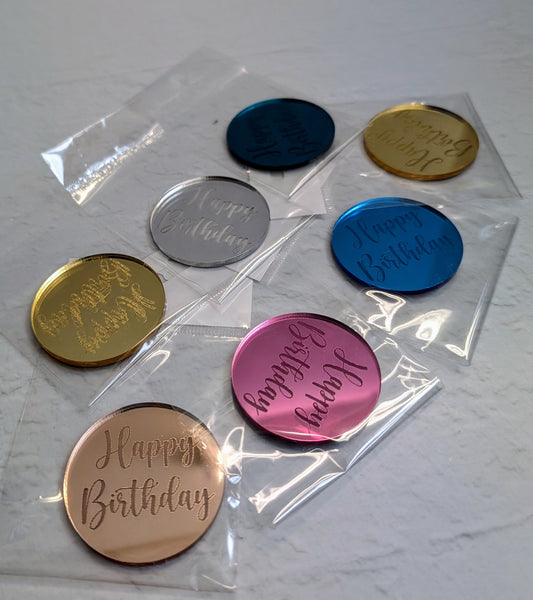 Acrylic Round Plaque - Happy Birthday - Assorted Colours - V2