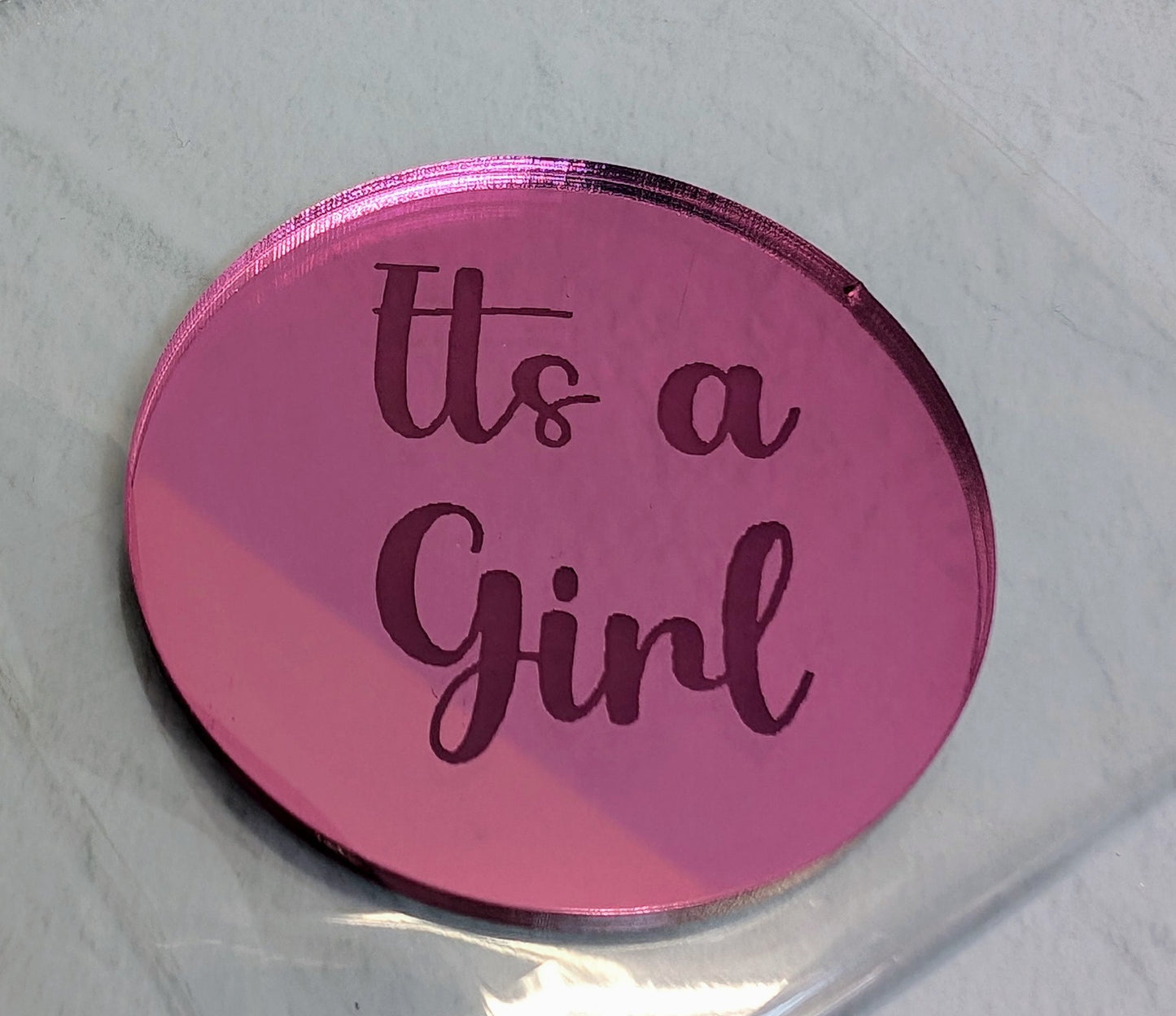 Acrylic Round Plaque - Gender Reveal - It's a - Assorted Colours