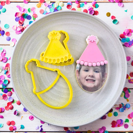 Custom Cookie Cutter - Party Hat Face - Cutter & Debosser