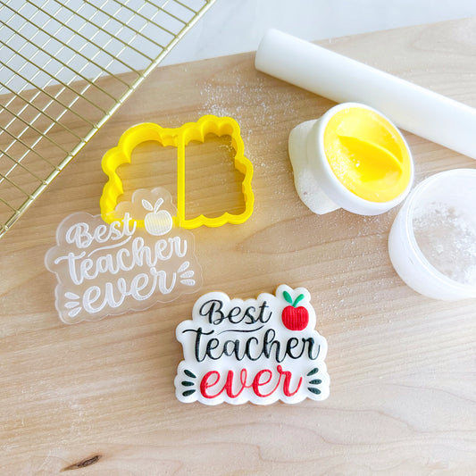 Custom Cookie Cutters Embosser - Best Teacher Ever Cutter and Debosser Set.