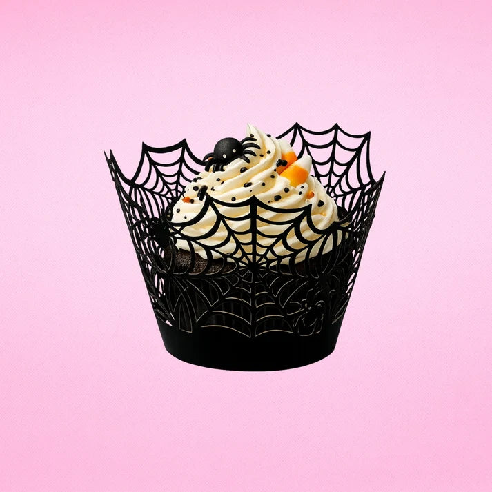 Iconic - Black Web Cupcake Wrap - 12Pk