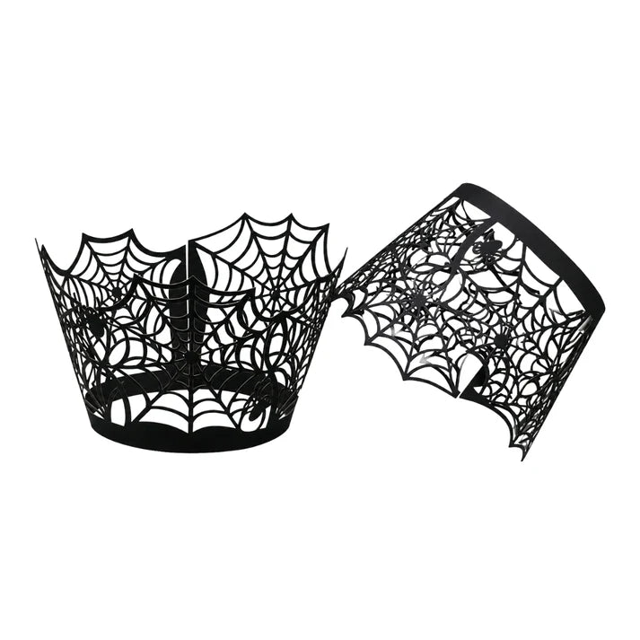 Iconic - Black Web Cupcake Wrap - 12Pk