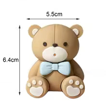 Baby Bear Cake Topper - Blue Bow - Sitting