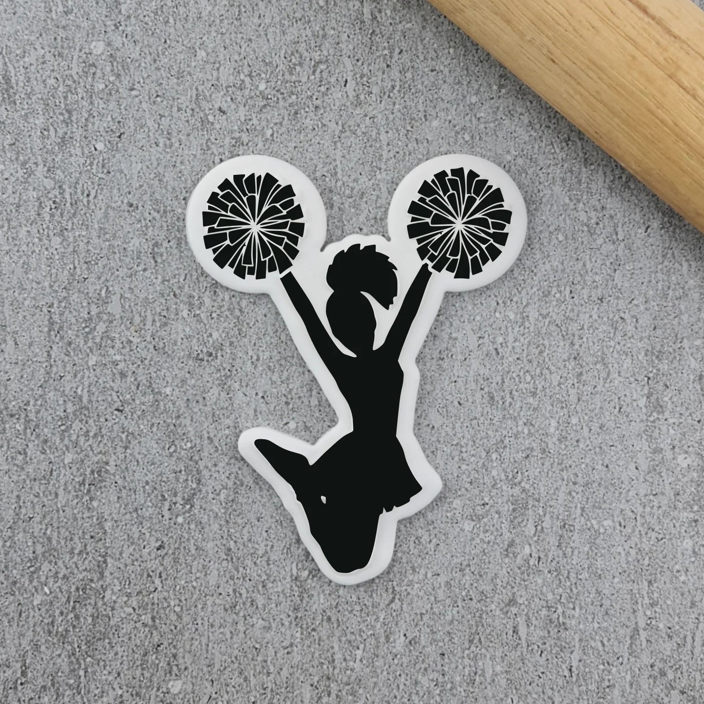 Custom Cookie Cutters Cutter and Debosser Set - Cheerleader Jumping Pom Pom.