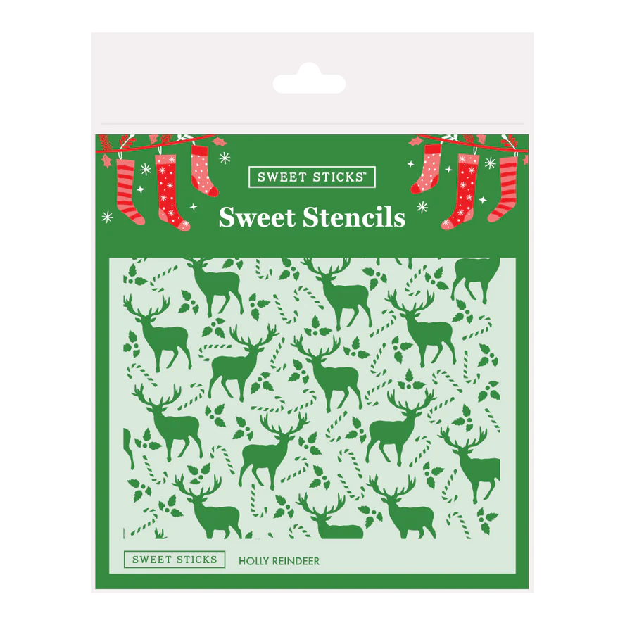 Sweet Sticks Stencil - Christmas Holly Reindeer.