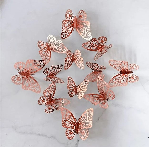 Rose Gold F Butterflies - 12PC