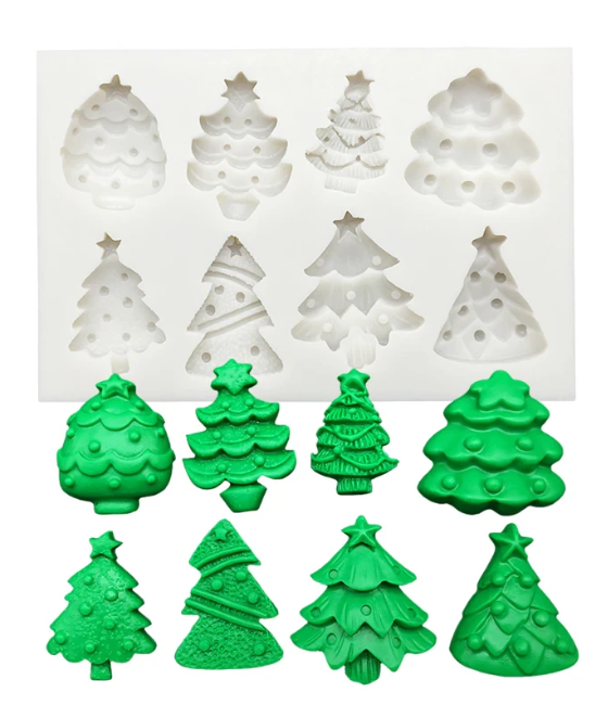 Silicone Mould - 8PC Assorted Christmas Trees - S587