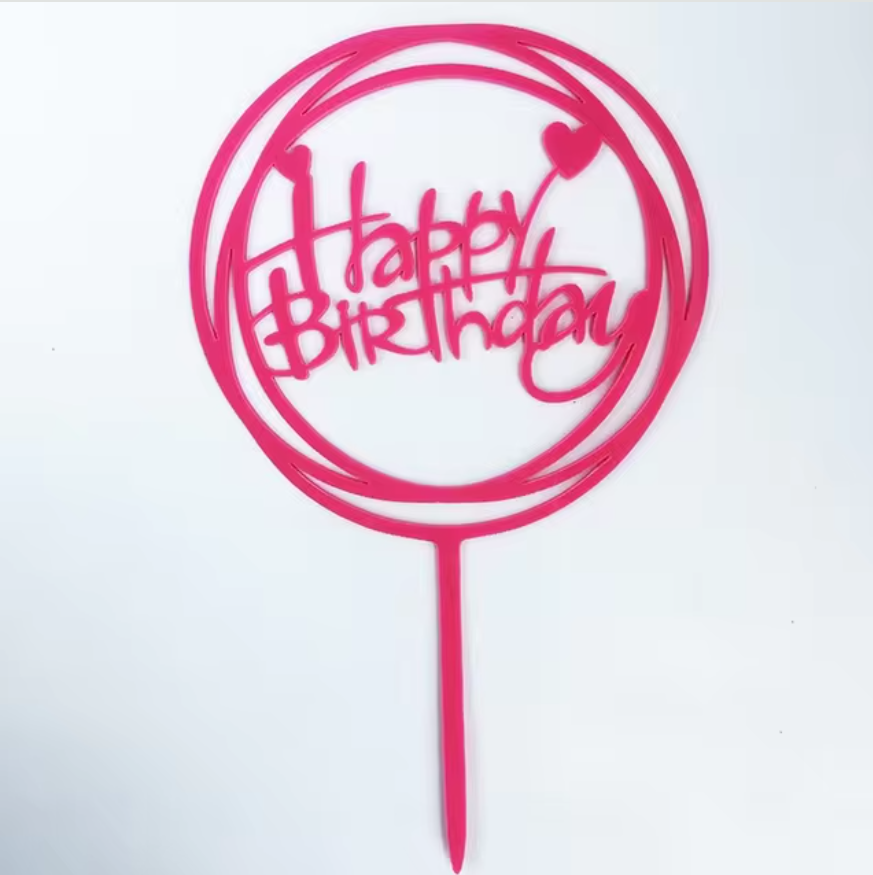 Happy Birthday Swirl Round Heart - Assorted Pinks.