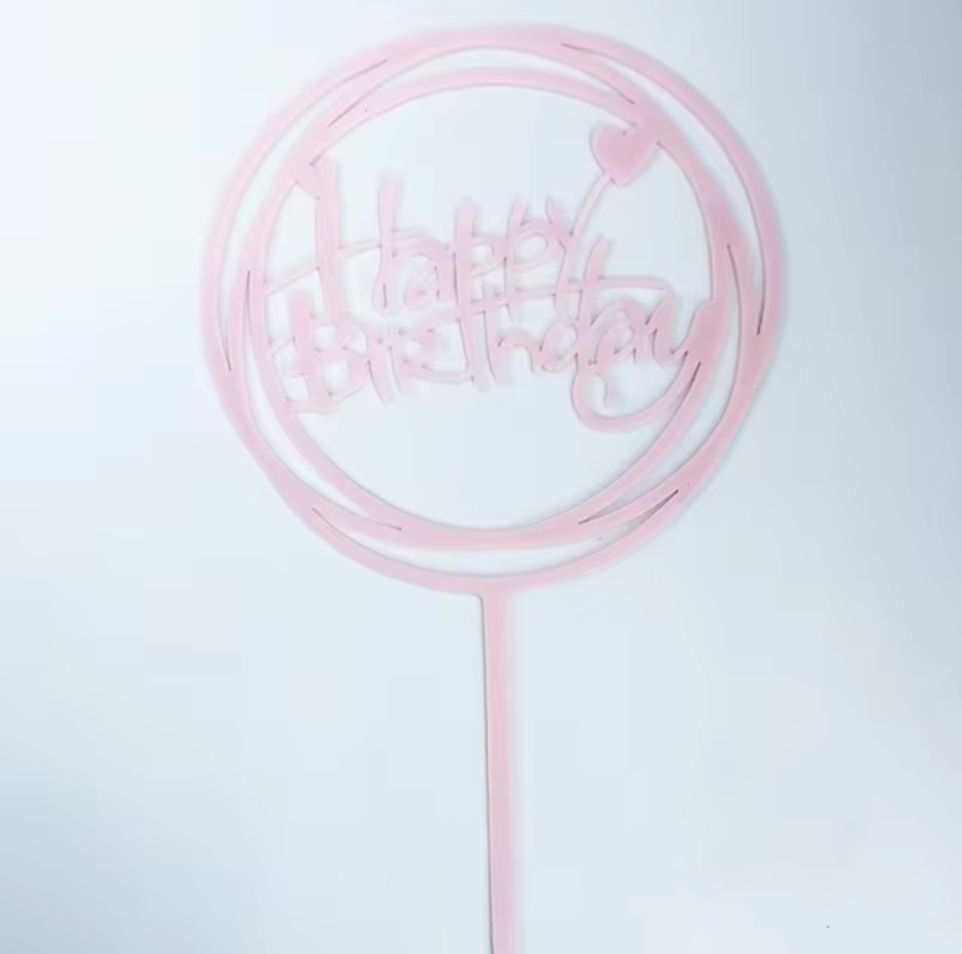 Happy Birthday Swirl Round Heart - Assorted Pinks.