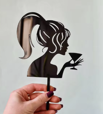 Acrylic Topper - Girl With Wine Glass - Black