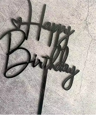 Acrylic Cake Topper  - Happy Birthday Heart - Assorted Colours