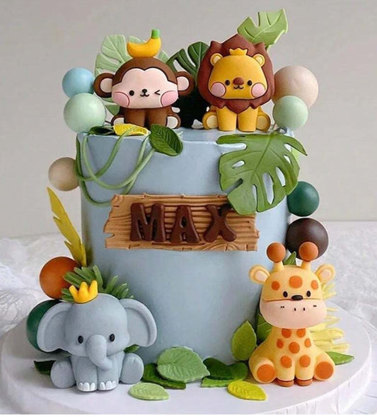 9pcs Wild One Cake Topper Jungle Animals Decorations