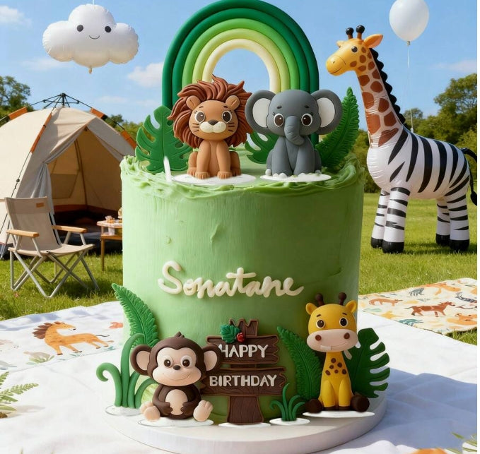 14Pc Jungle Theme Cake Decorating Kit - Green Rainbow