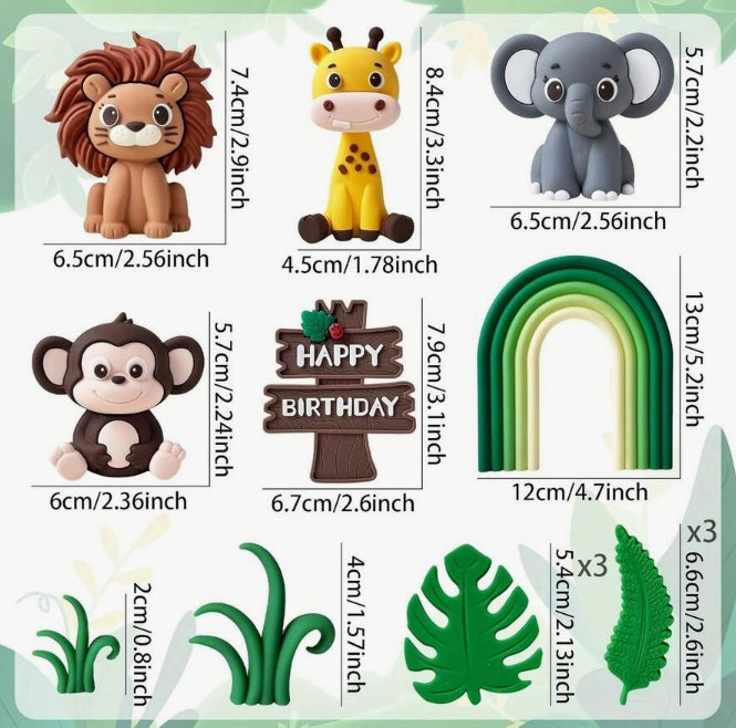 14Pc Jungle Theme Cake Decorating Kit - Green Rainbow