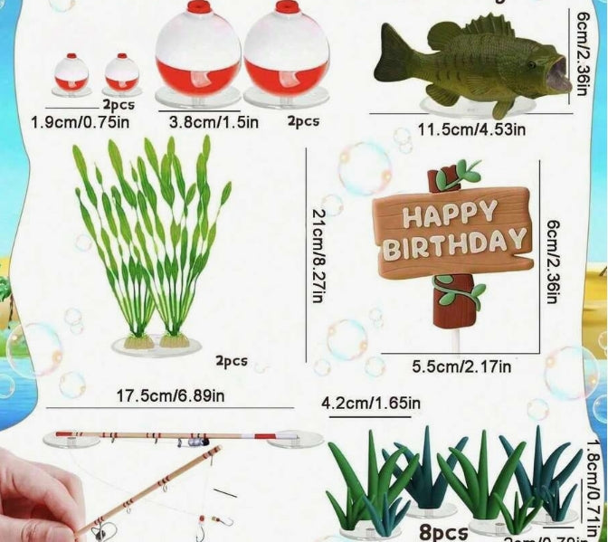 17Pc - Fishing Theme Cake Decorating Kit