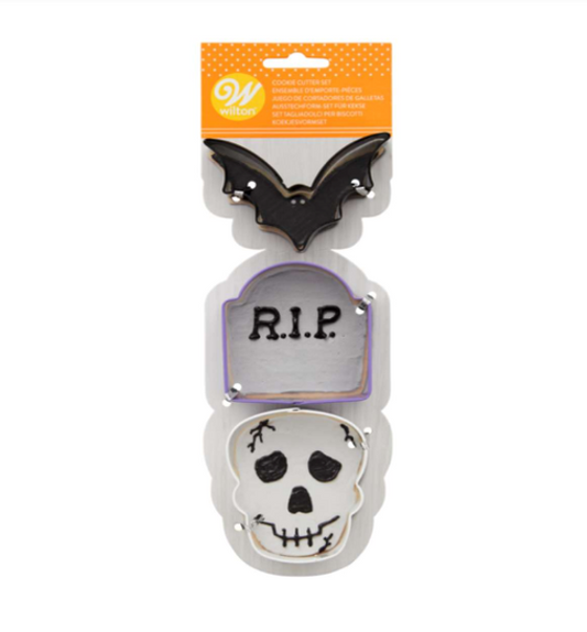 Bat, Headstone, Skull 3pc Cookie Cutter Set.