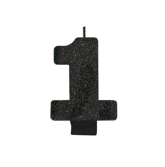 Candle Numeral Glitter Black - Assorted Numbers