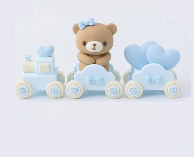 Cartoon Teddy - Train Cake Topper Set - Blue