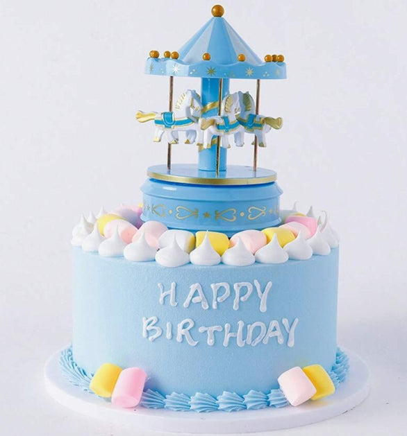 1Pc Musical Carousel - Blue Cake Topper