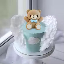 Baby Bear Cake Topper Blue Bow - Sitting Down