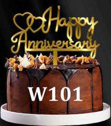 Acrylic Cake Topper - Happy Anniversary Two Hearts - Gold